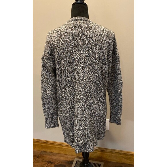 Loft Cardigan Sweater Chunky Oversized Medium Black White Variegated Knit - Picture 4 of 12